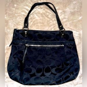 Coach Poppy Metallic Sateen Glam Tote Black Silver